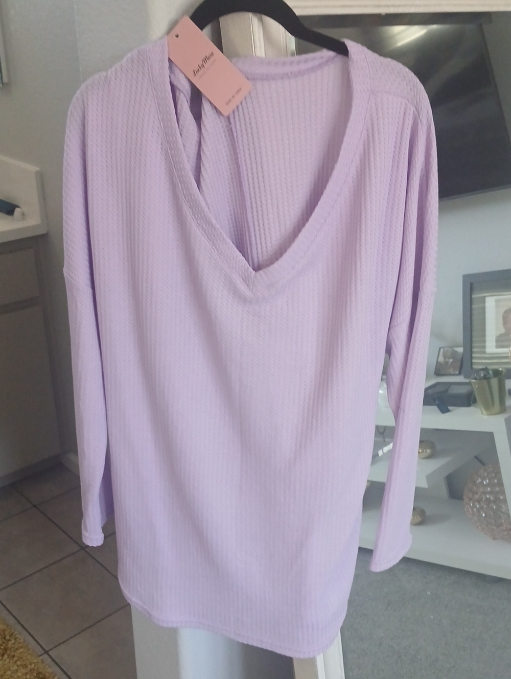 Lavender V-Neck Waffle Knit Women's Top